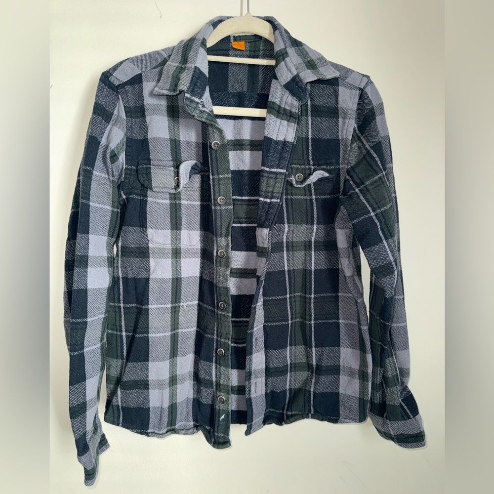 Men's Green and Gray Plaid Shirt